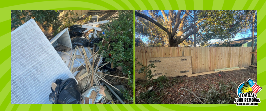 Backyard clutter ruining your space? Toadal Junk Removal offers fast yard clean up, debris removal, and junk hauling in Charleston, SC. Get your yard back today.